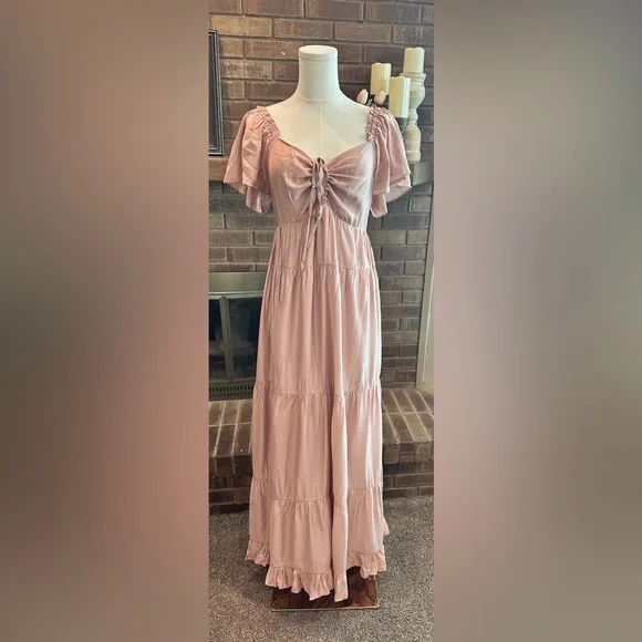 NWT Baltic Born Agatha Maxi Dress Dusty Mauve Tiered Ruffle Pockets L - Picture 5 of 13